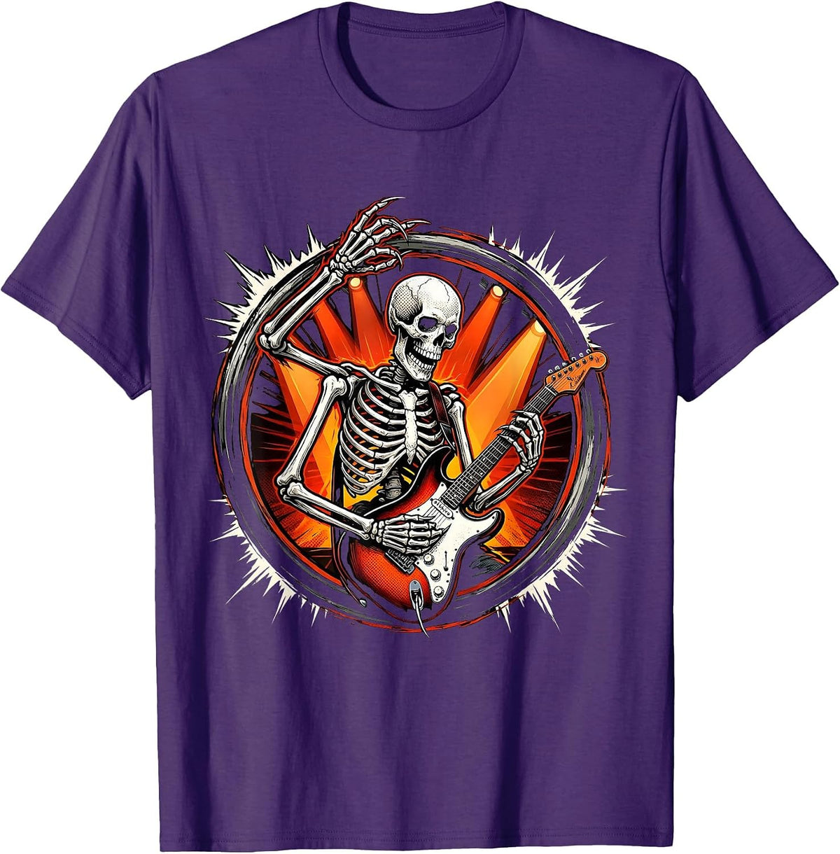Skeleton Electric Guitar Punk Rock Stage Design T-Shirt - Purple