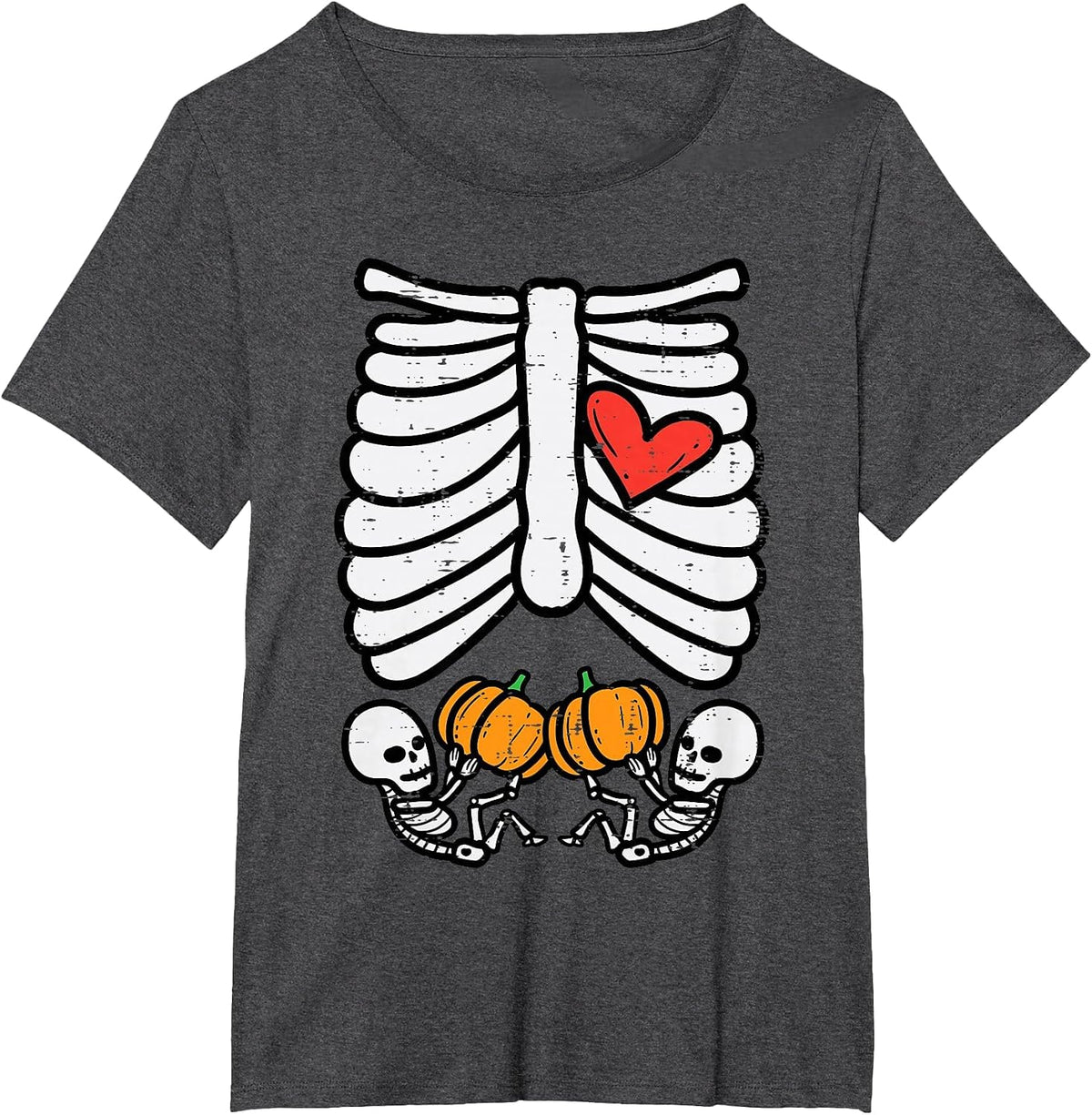 Skeleton Baby Twins Halloween Pregnancy Announcement Mom T-Shirt - Dark Heather Grey