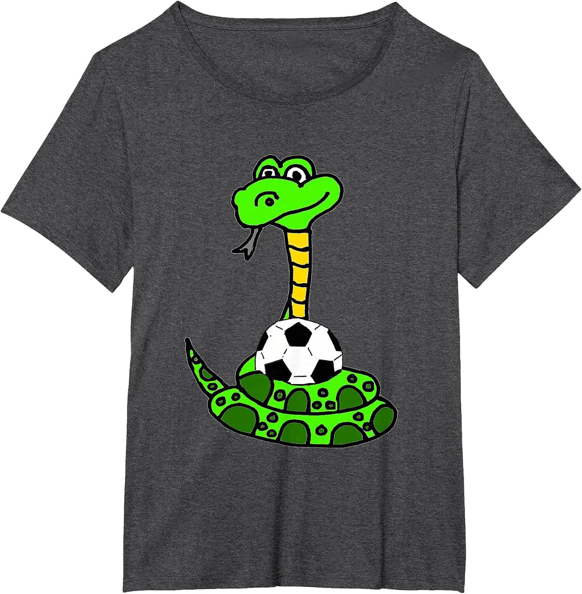 Smileteesfunnya Funny Green Python Snake and Soccer Ball T-Shirt - Dark Heather Grey