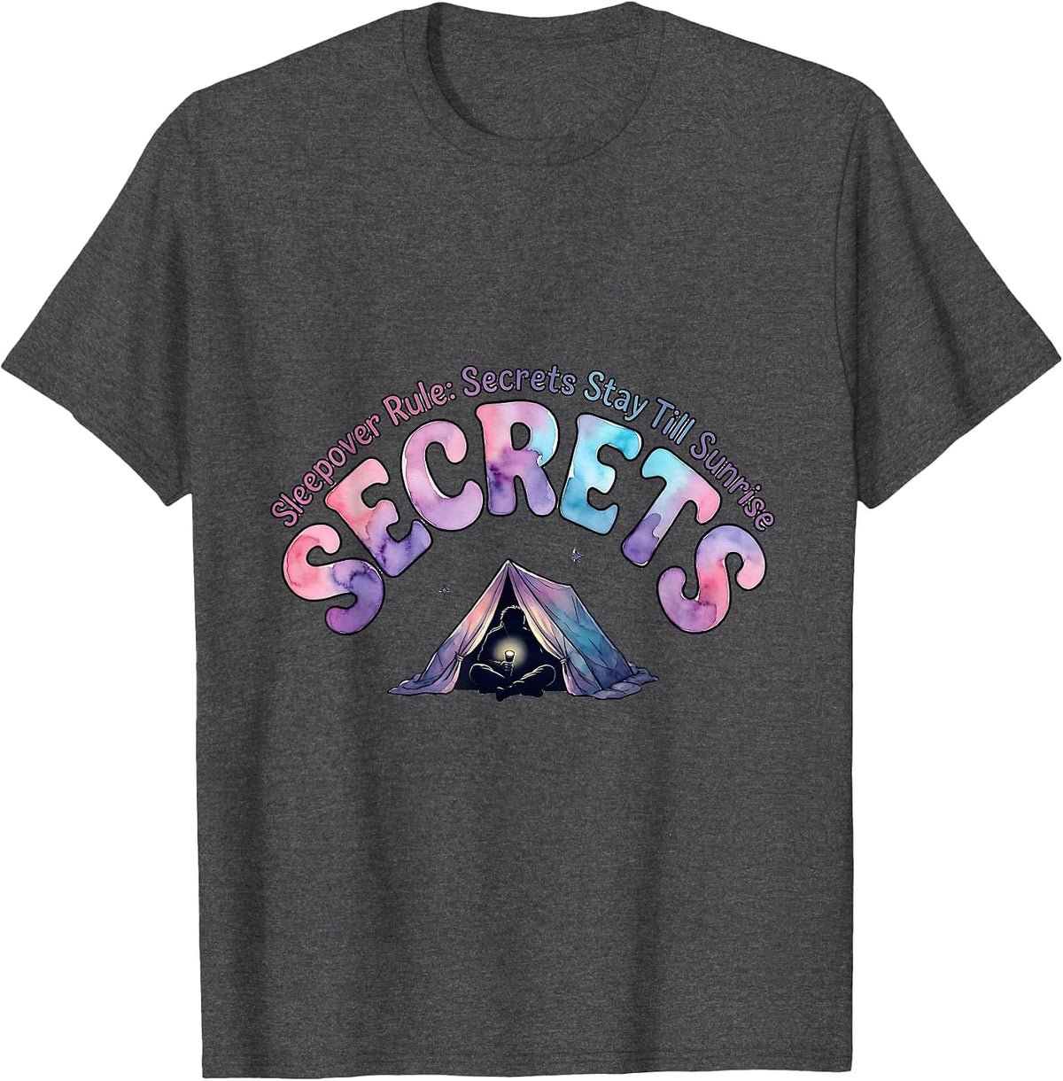 Sleepover Rule: Secrets Stay Till Sunrise Matching Group T-Shirt - Dark Heather Grey