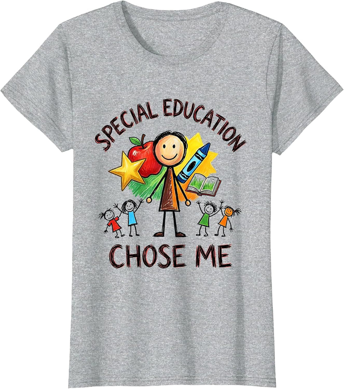 Special Education Chose Me Teacher Design T-Shirt - Heather Grey