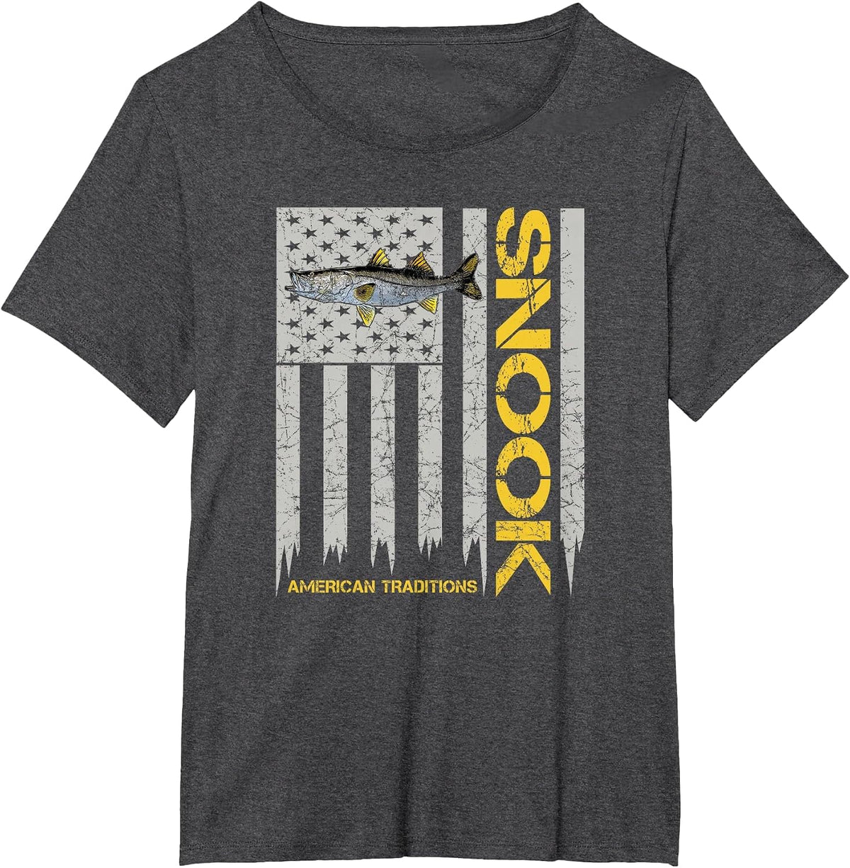 Snook Fisherman - Vintage Style American Flag Snook Art Fish T-Shirt - Dark Heather Grey