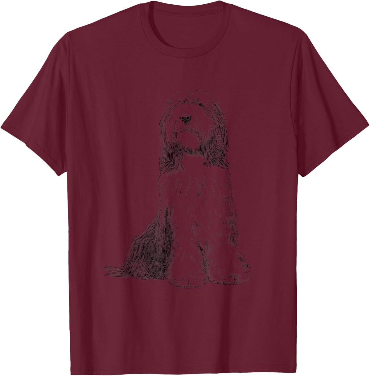 Sitting Dog Bearded Collie T-Shirt - Burgundy