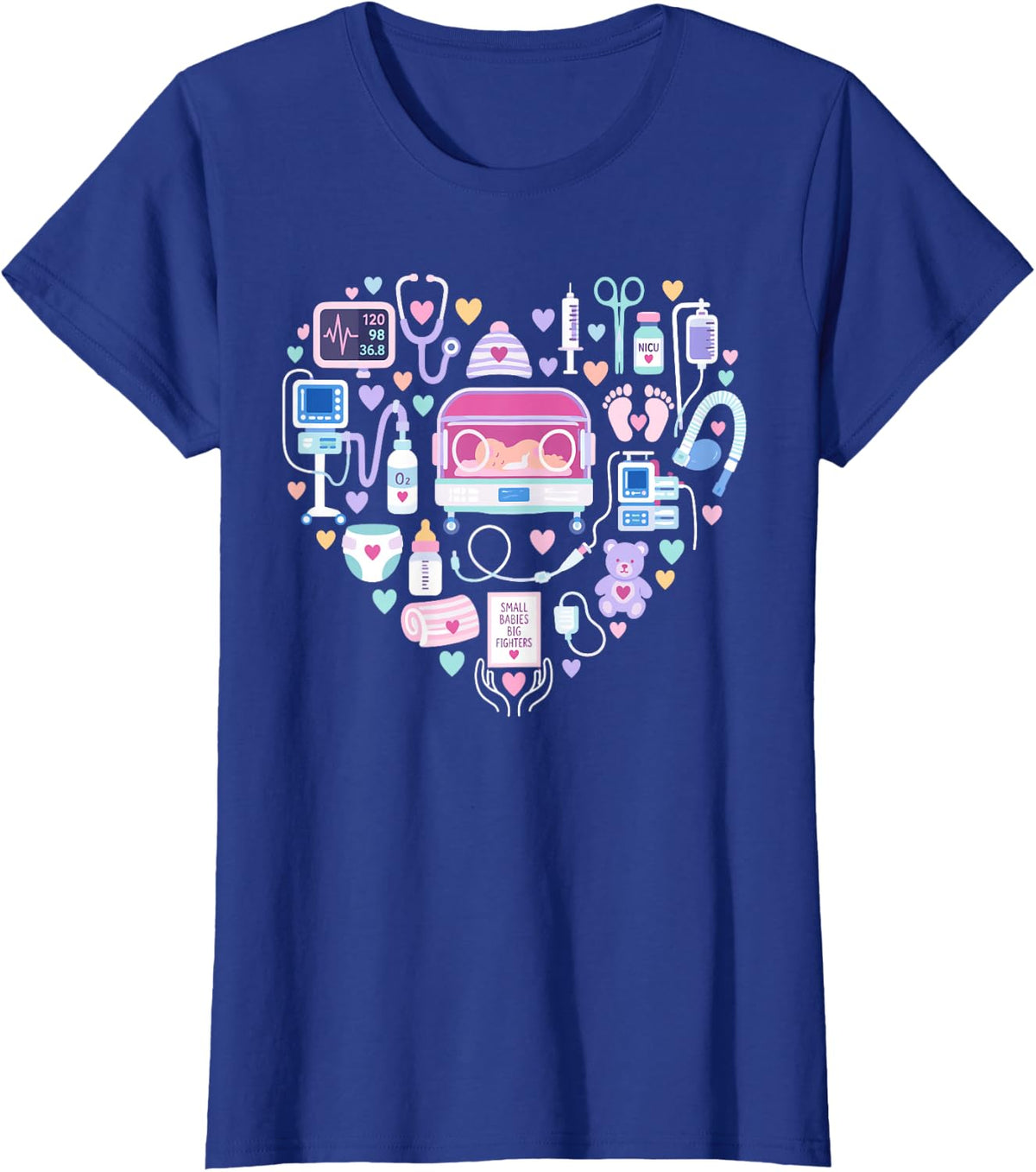 Small Babies Big Fighters Nicu Nurse T-Shirt - Royal Blue