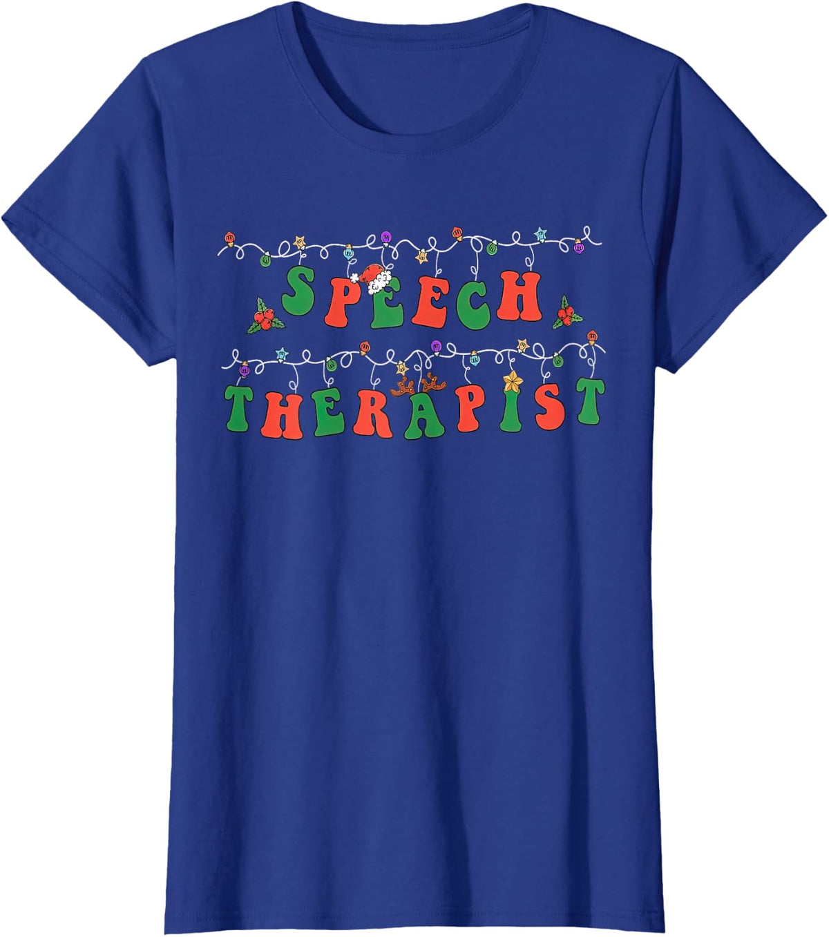 SLP Speech Therapist Santa Hat Christmas Lights Xmas Pajama T-Shirt - Royal Blue