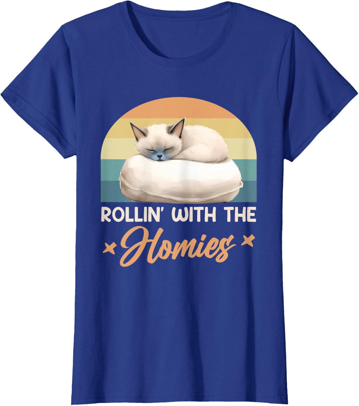 Siamese Cats ROLLIN' WITH THE HOMIES Funny Vintage T-Shirt - Royal Blue