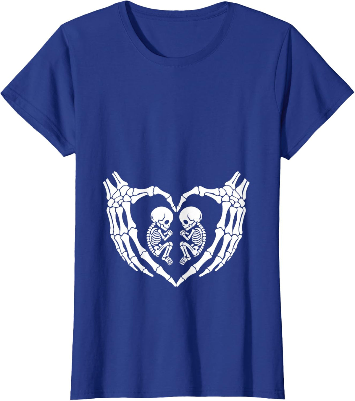 Skeleton Halloween Twins Pregnancy Announcement Pregnant Mom T-Shirt - Royal Blue