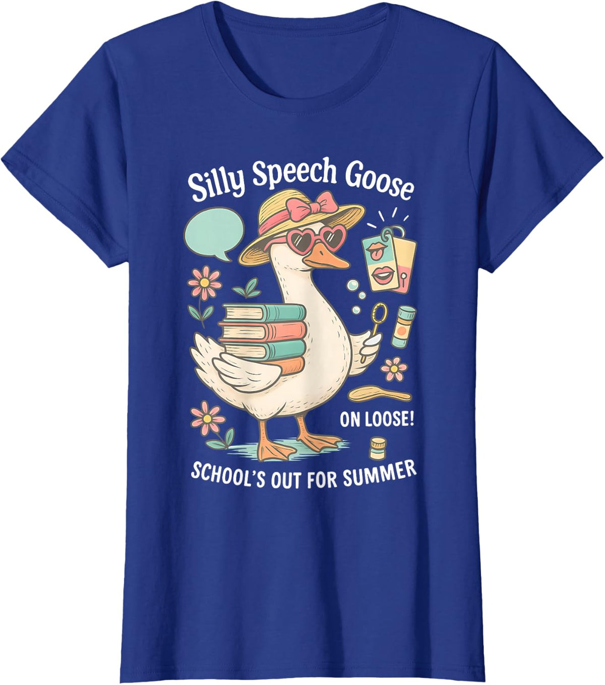 Silly Speech Goose On The Loose SLP School's Out for Summer T-Shirt - Royal Blue