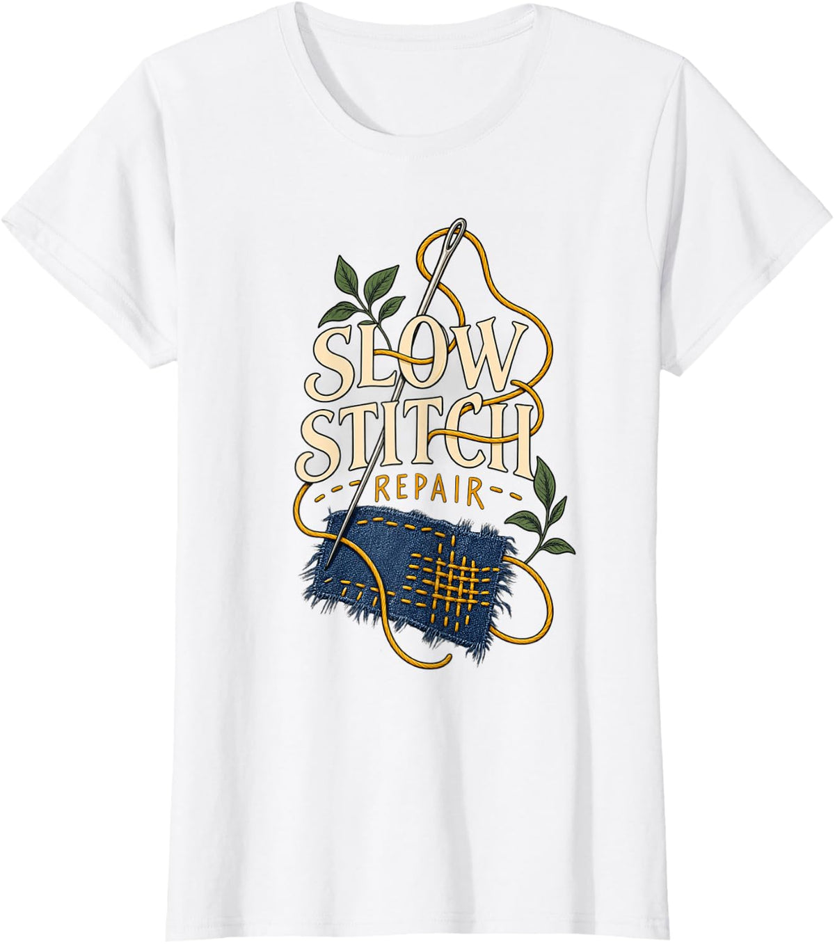 Slow Stitch Repair Visible Mending Sewing T-Shirt - White