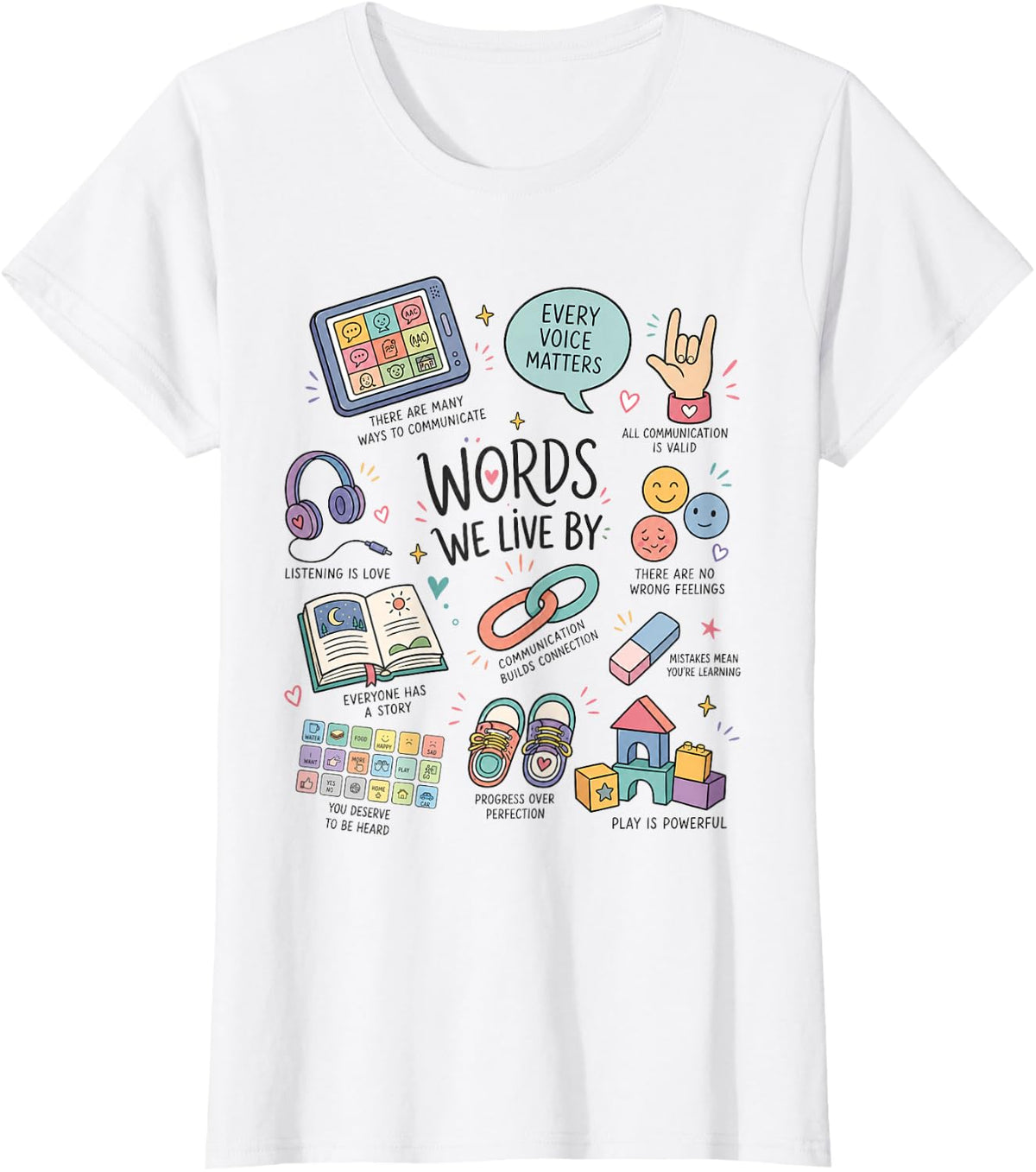 SLP AAC Speech Language Pathologist Every Voice Matters T-Shirt - White