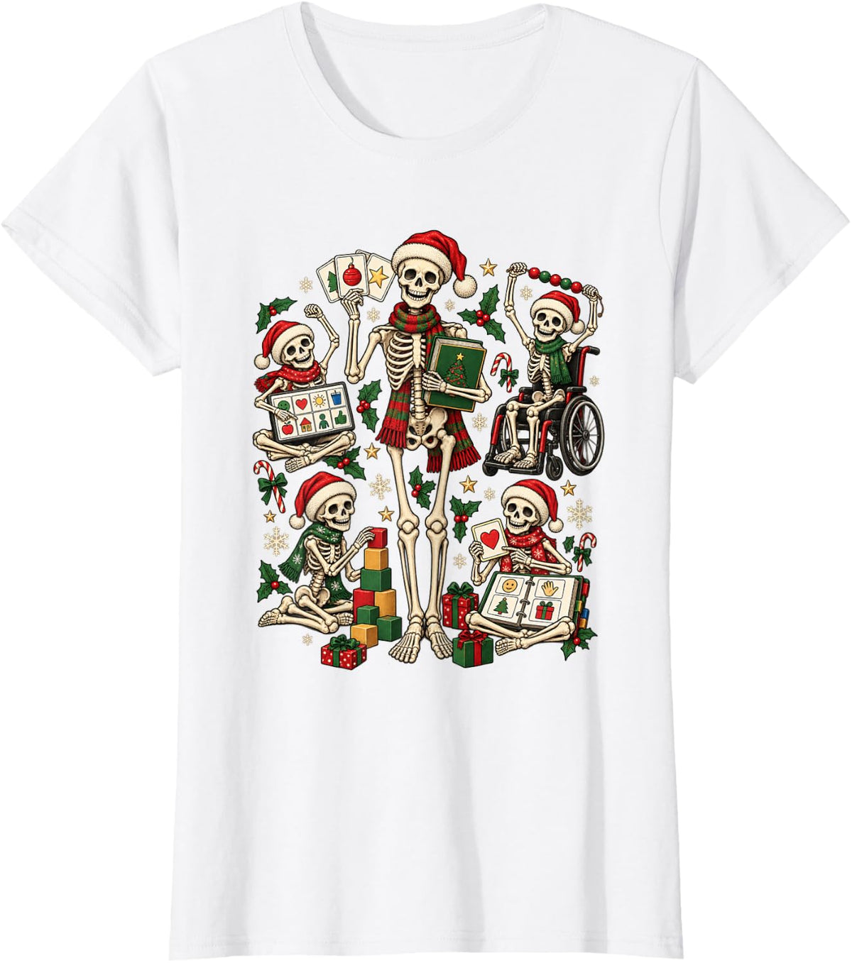 Special Education Teacher Christmas Skeletons T-Shirt - White