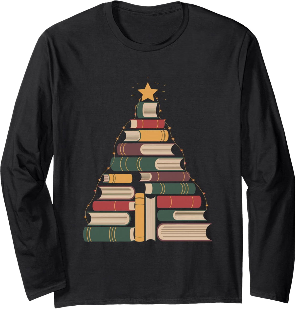Snowy Book Tree Christmas for Readers and Librarians Long Sleeve T-Shirt - Adult Unisex Black