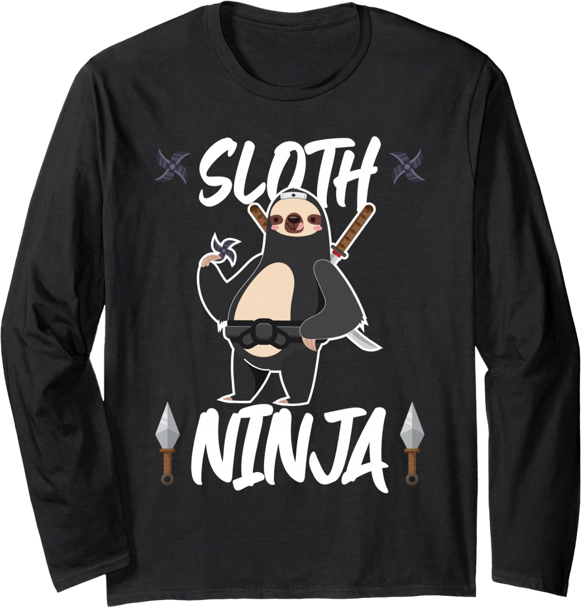 Sloth Ninja Sloth Ninja Throwing Star Long Sleeve T-Shirt - Adult Unisex Black