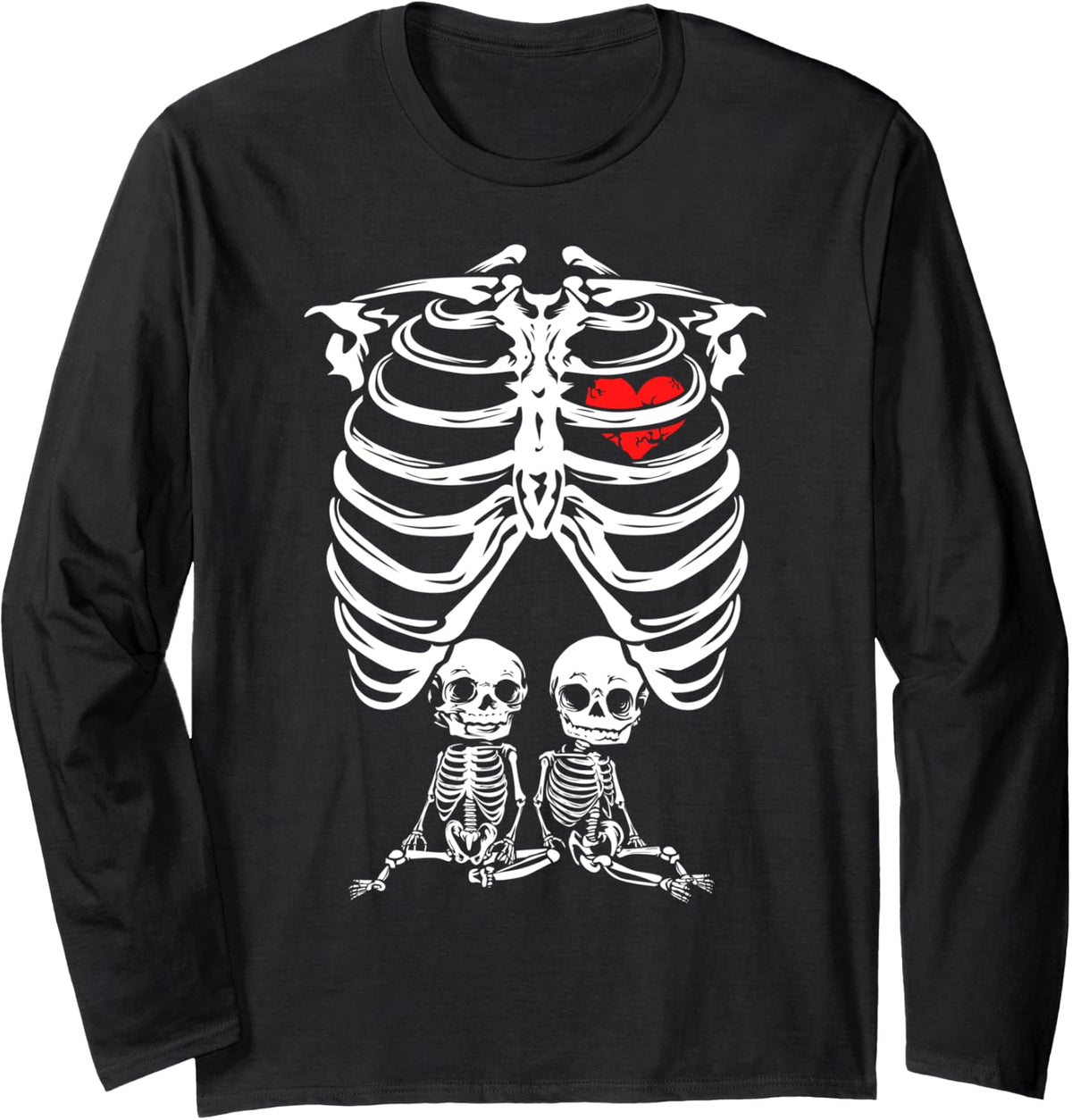 Skeleton Twin Pregnancy Gift Women Funny Twins Announcement Long Sleeve T-Shirt - Adult Unisex Black