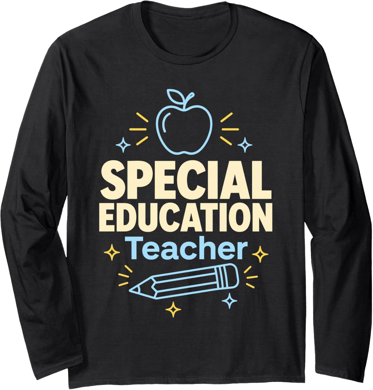 Special Education Teacher Apple Long Sleeve T-Shirt - Adult Unisex Black