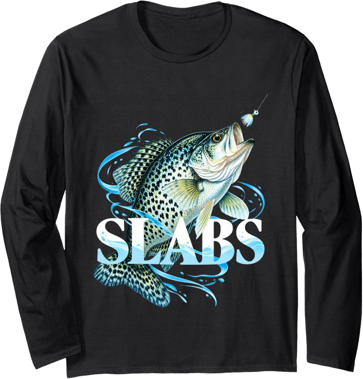 Slabs Crappie Fish Long Sleeve T-Shirt - Adult Unisex Black