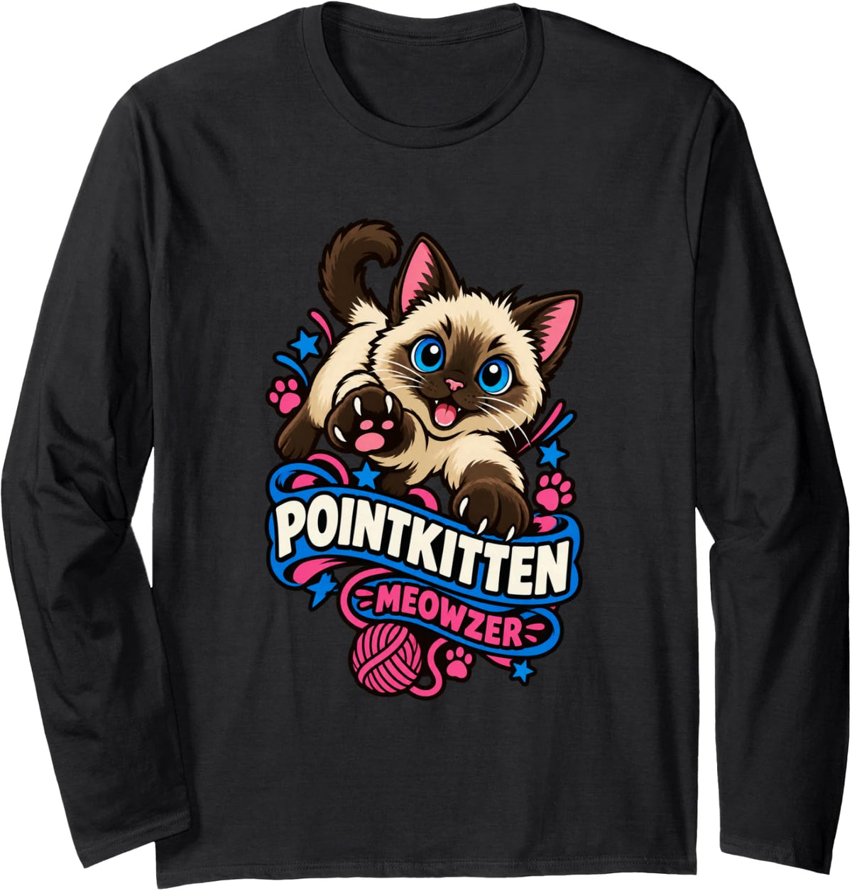 Siamese Kitten Meezer Point Cat Kitty Lover Cute Mom Gift Long Sleeve T-Shirt - Adult Unisex Black