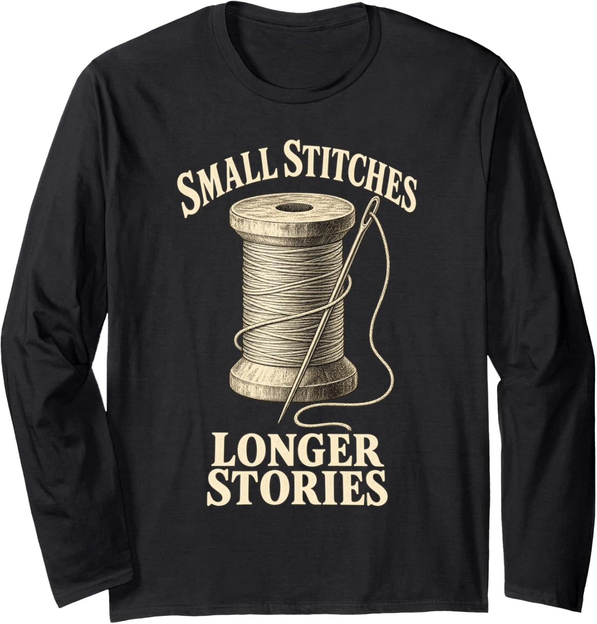 Slow Stitching Visible Mending Vintage Sewing Thread Art Long Sleeve T-Shirt - Adult Unisex Black