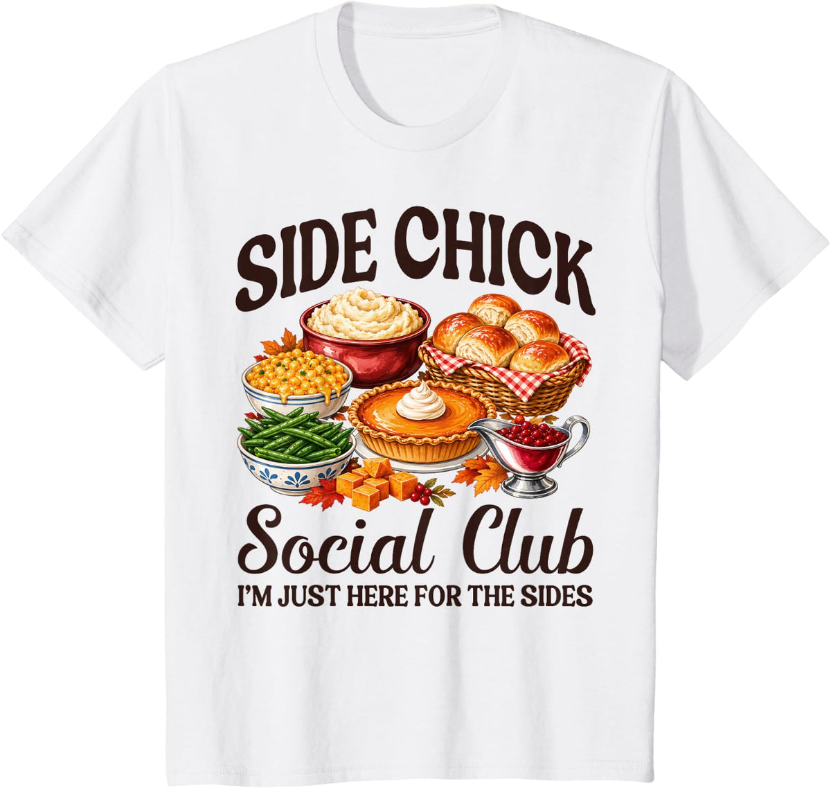 Side Chick Social Club Thanksgiving Side Dish Doodle Kids T-Shirt - White