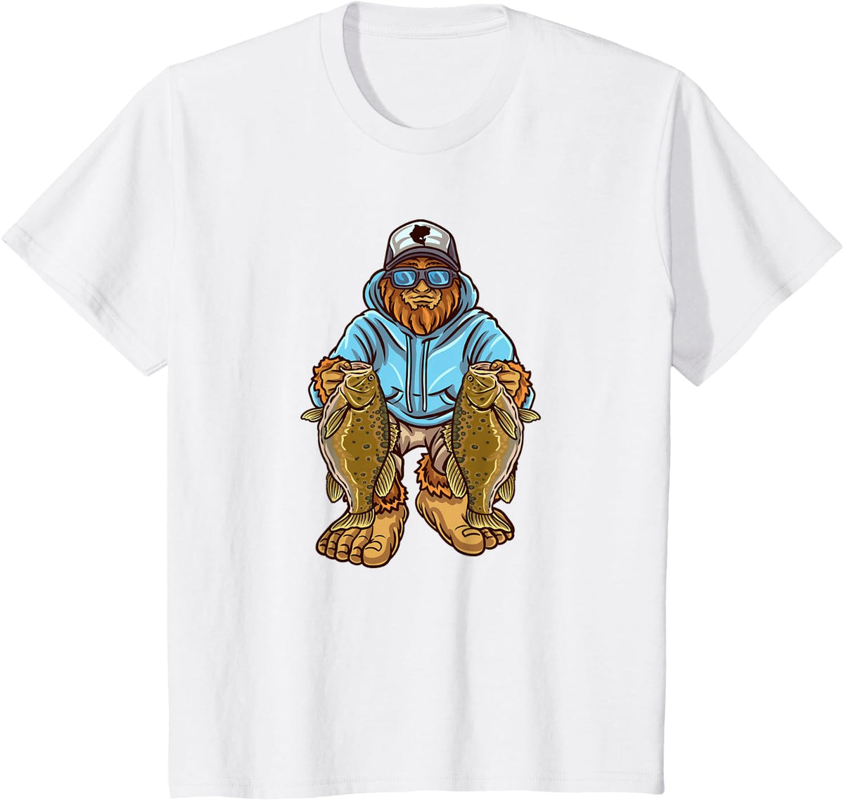 Smallmouth Bass Fishing Bigfoot Fisherman T-Shirt - White