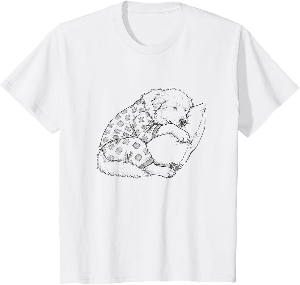 Sleepy Pajama Great Pyrenees Drawing Art Design T-Shirt - White