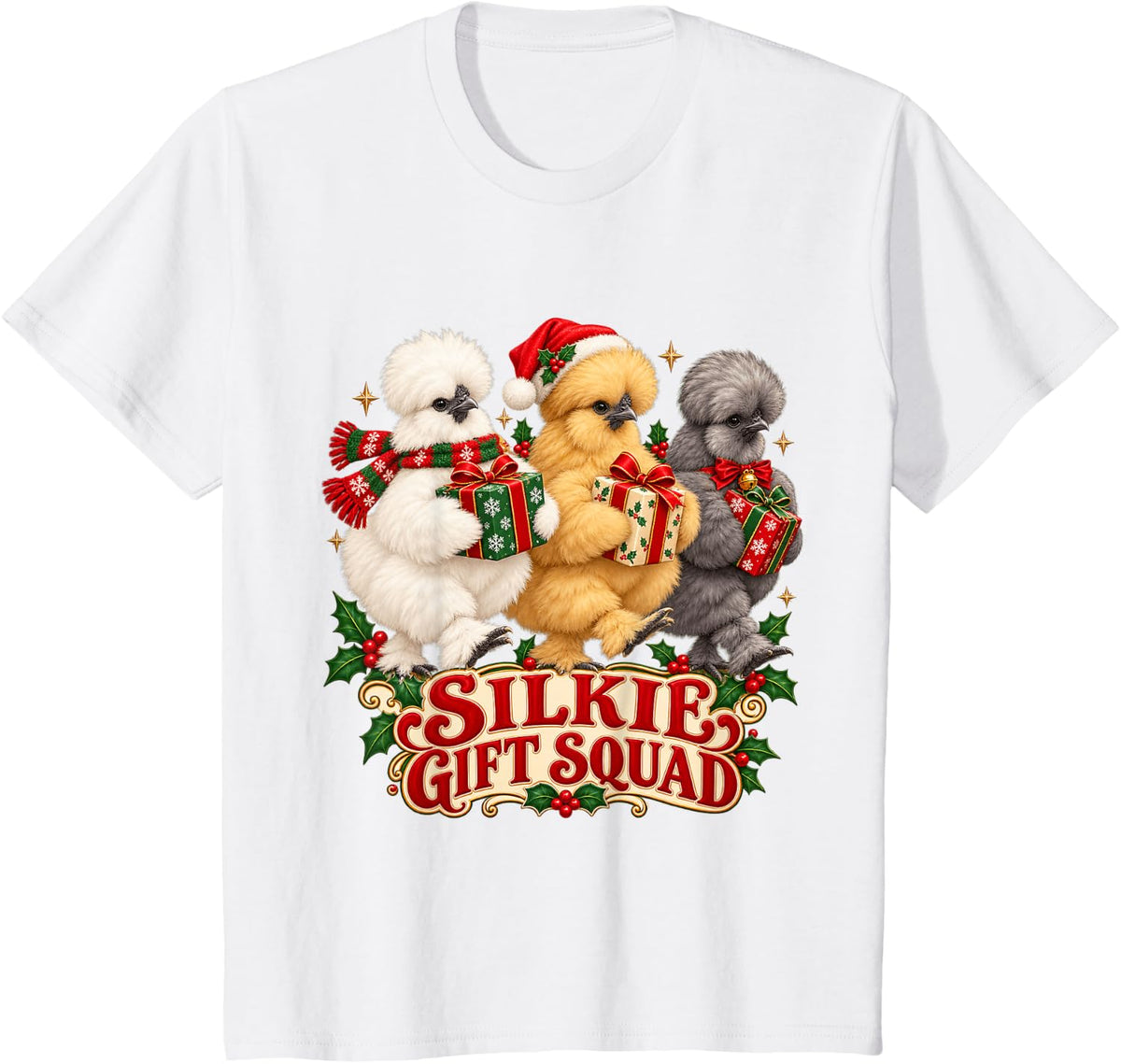 Silkie Squad Cute Christmas Chicken Lover Holiday Merry Xmas T-Shirt - White