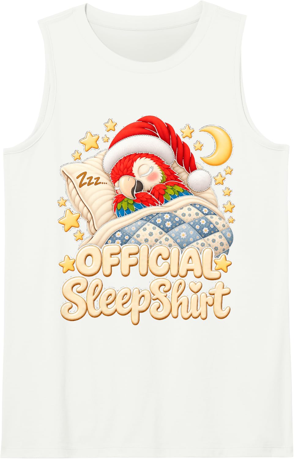 Sleeping Parrot Santa Hat Christmas Bedtime Girls Women Kids Sleeveless Tank Top - White