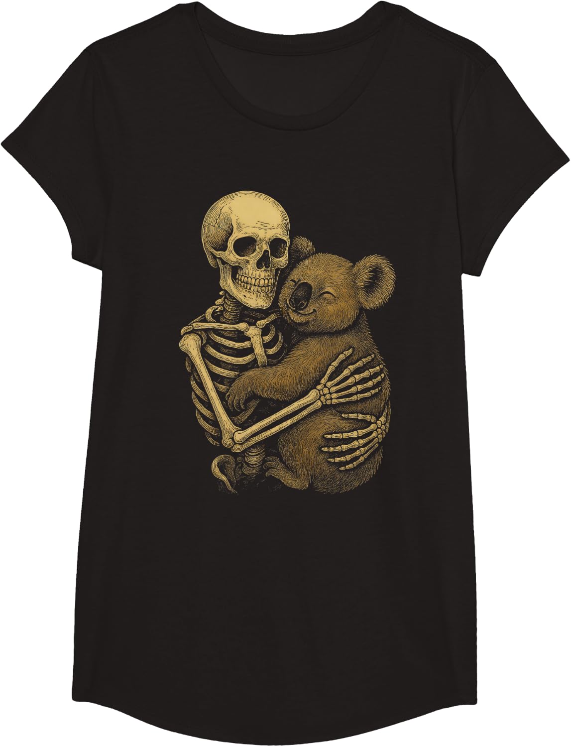 Skeleton Hugging Koala Funny Halloween T-Shirt - Girls Black