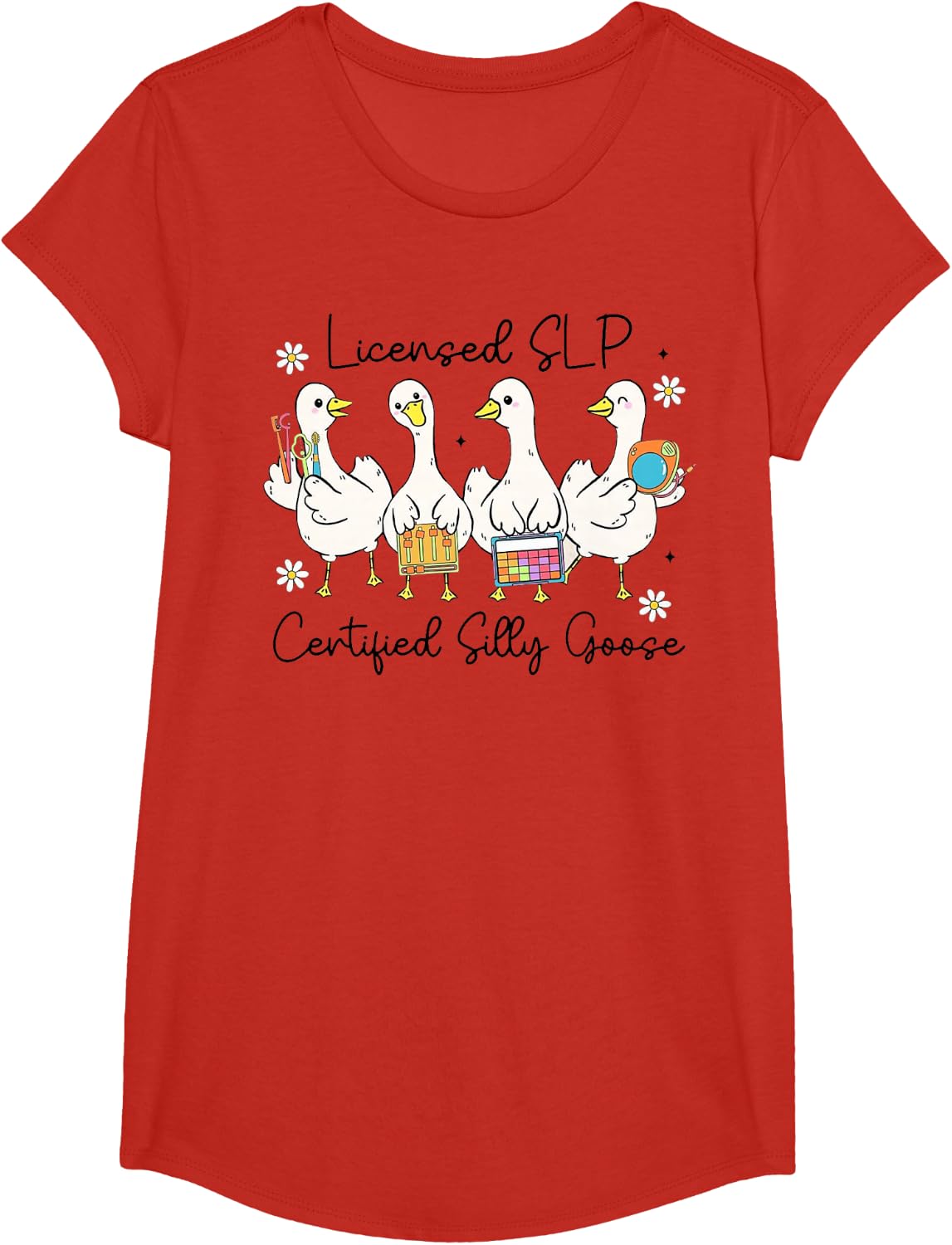 SLP Silly Goose Funny Speech Therapy Tee Speech Pathologist T-Shirt for Women Men - Girls Red