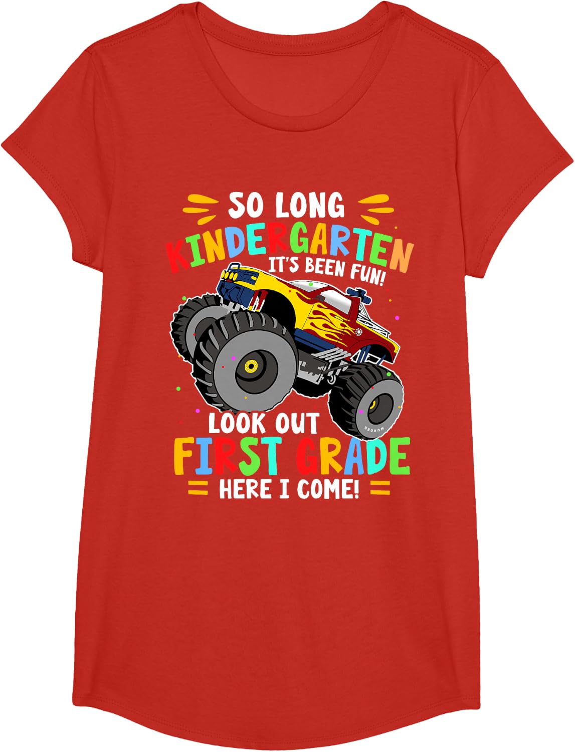 So Long Kindergarten Graduation Monster Truck T-Shirt - Girls Red