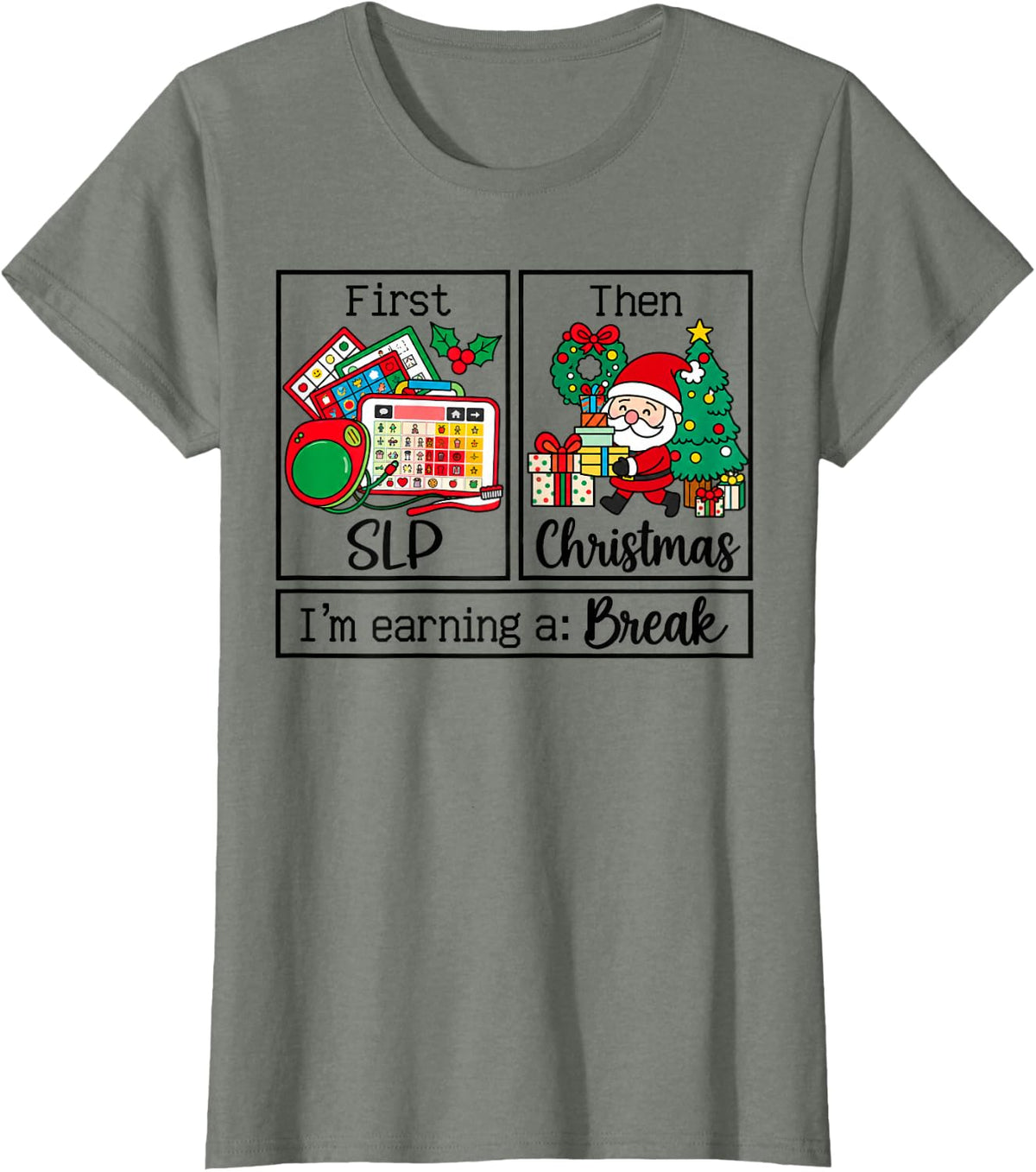 SLP Christmas Speech Therapist T-Shirt - Olive Heather