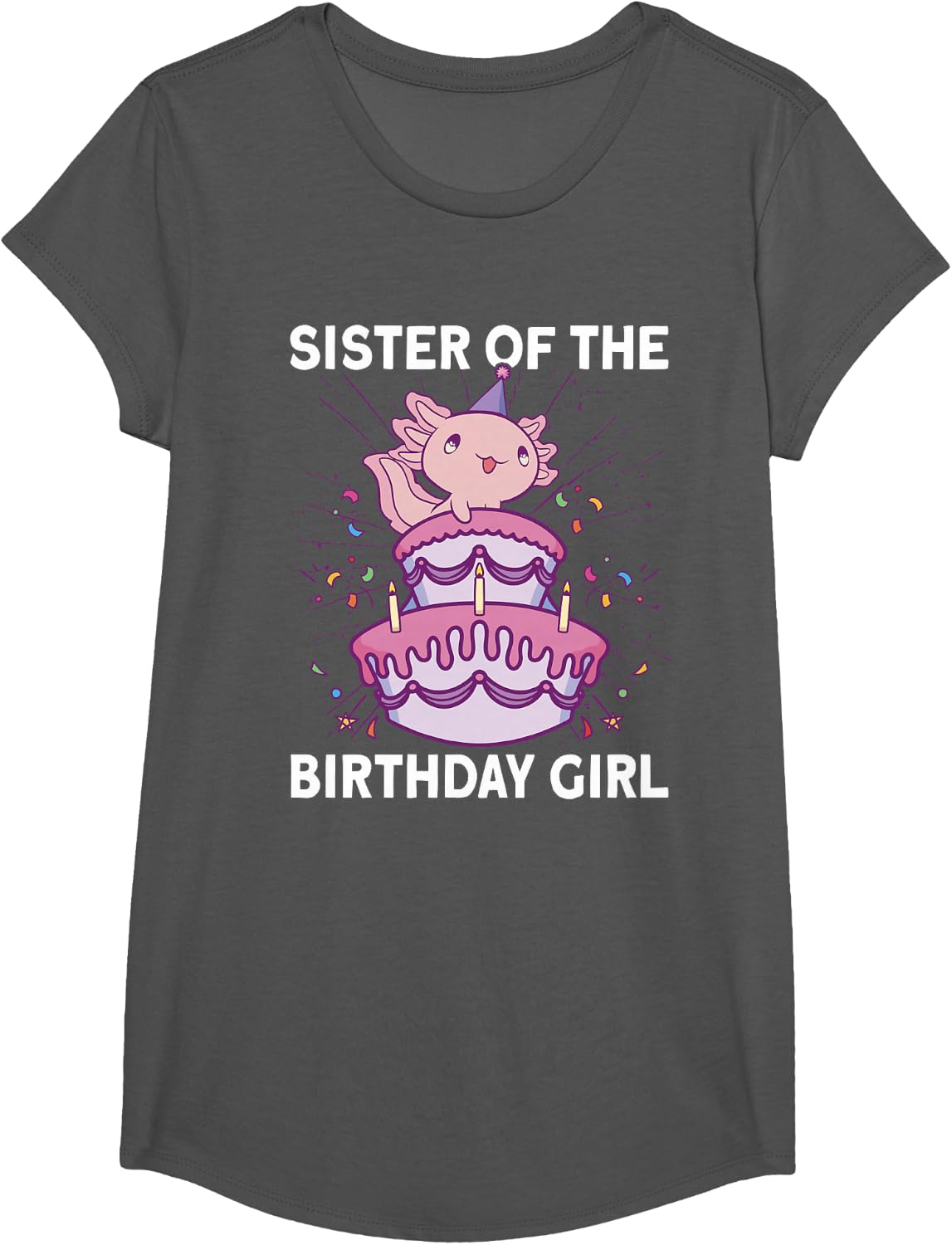 Sister of the Birthday Axolotl Bday Axolotl Birthday Girl T-Shirt - Girls Asphalt Grey