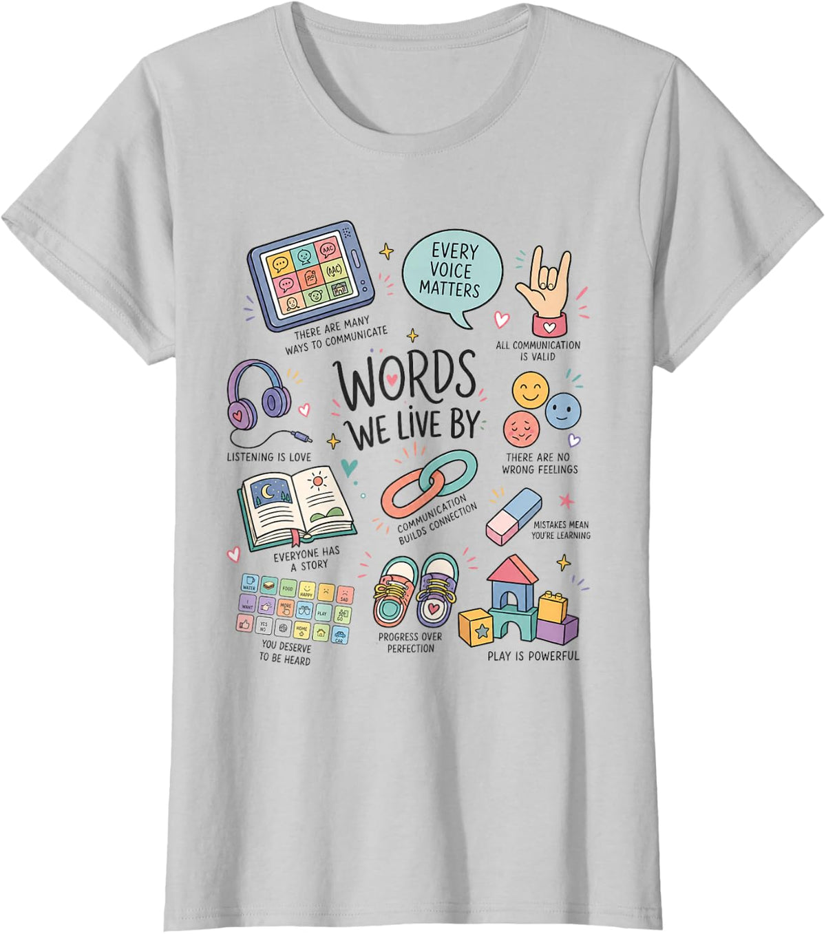 SLP AAC Speech Language Pathologist Every Voice Matters T-Shirt - Silver Grey