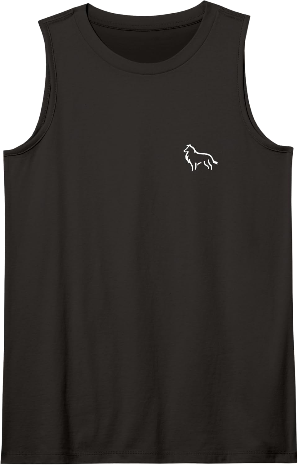 Simple Minimalist Badge Patch Line Art Collie Sleeveless Tank Top - Black