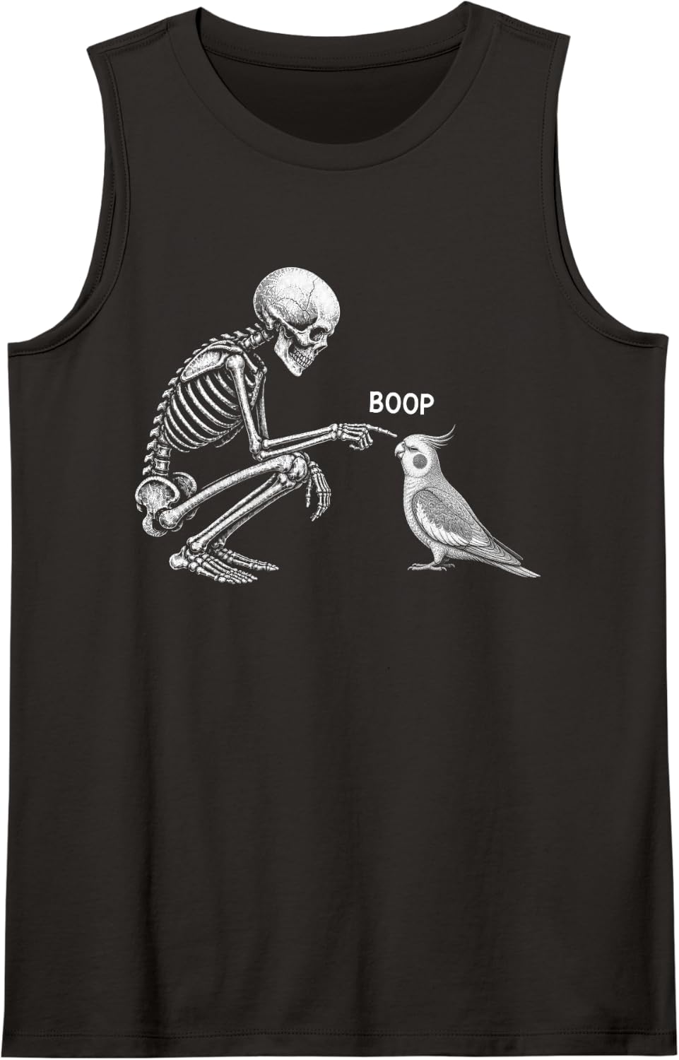 Skeleton Boop Cockatiel Nose Vintage Halloween Parrot Sleeveless Tank Top - Black