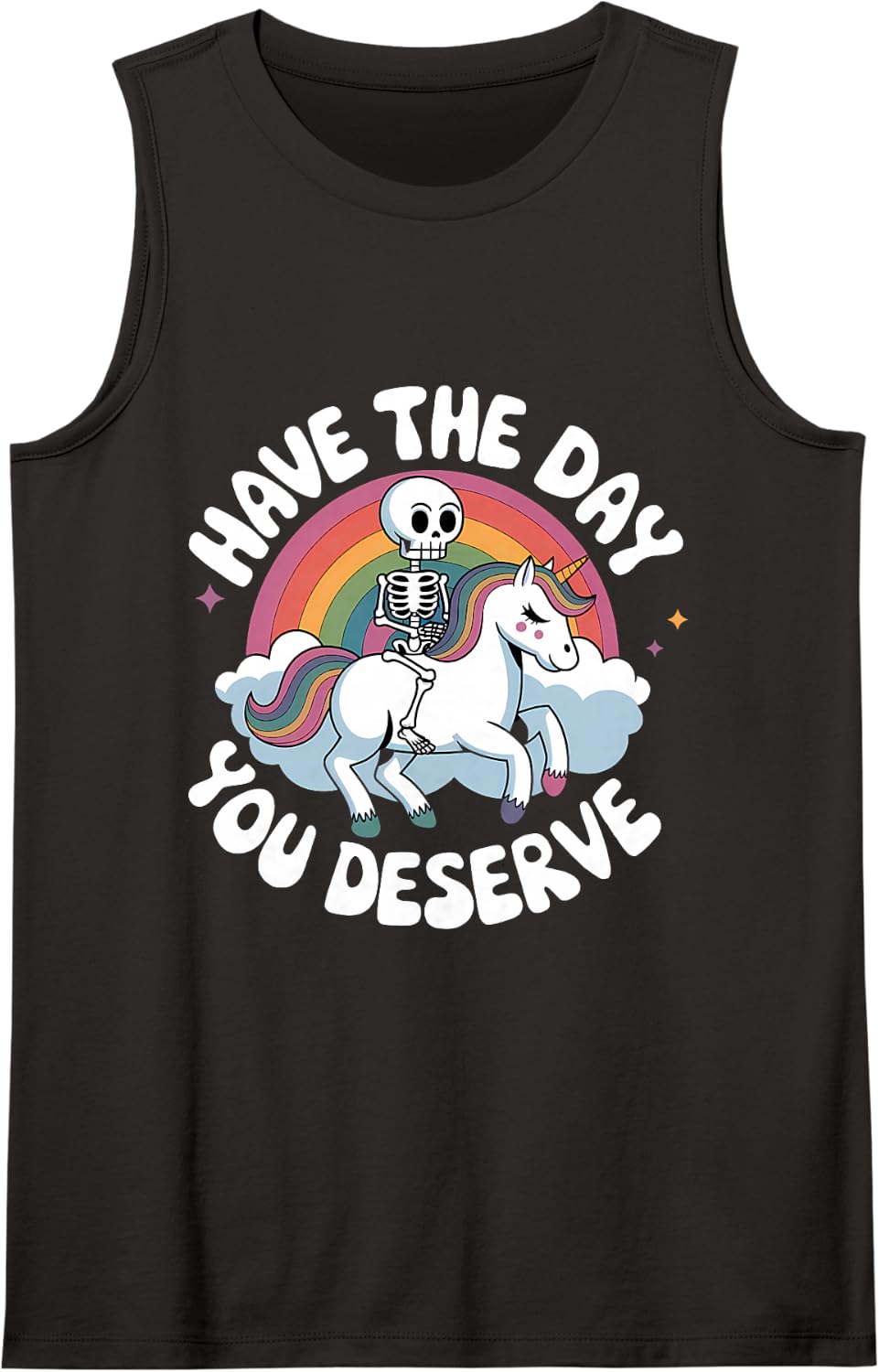 Skeleton Unicorn Funny Rainbow Sarcasm Quote Goth Aesthetic Sleeveless Tank Top - Black