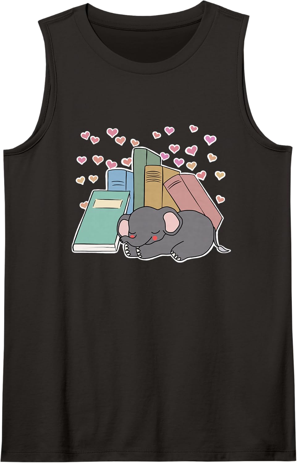 Sleeping Baby Elephant Love Stack of Books Reading Reader Tank Top - Black