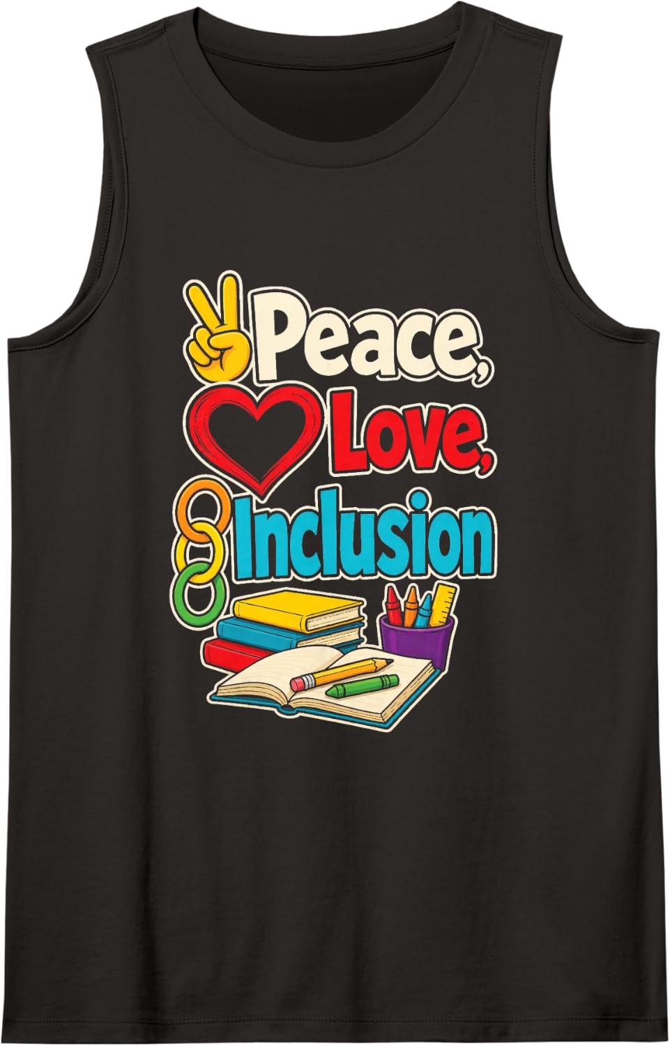 Special Education Staff Peace Love Inclusion SPED Team Sleeveless Tank Top - Black
