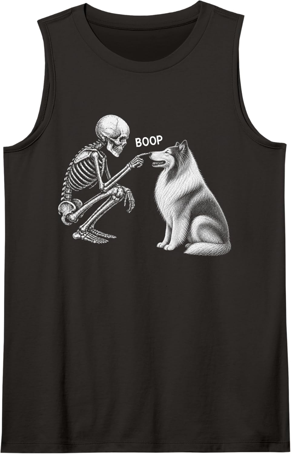 Skeleton Boop Rough Collie Dog Nose Vintage Halloween Sleeveless Tank Top - Black