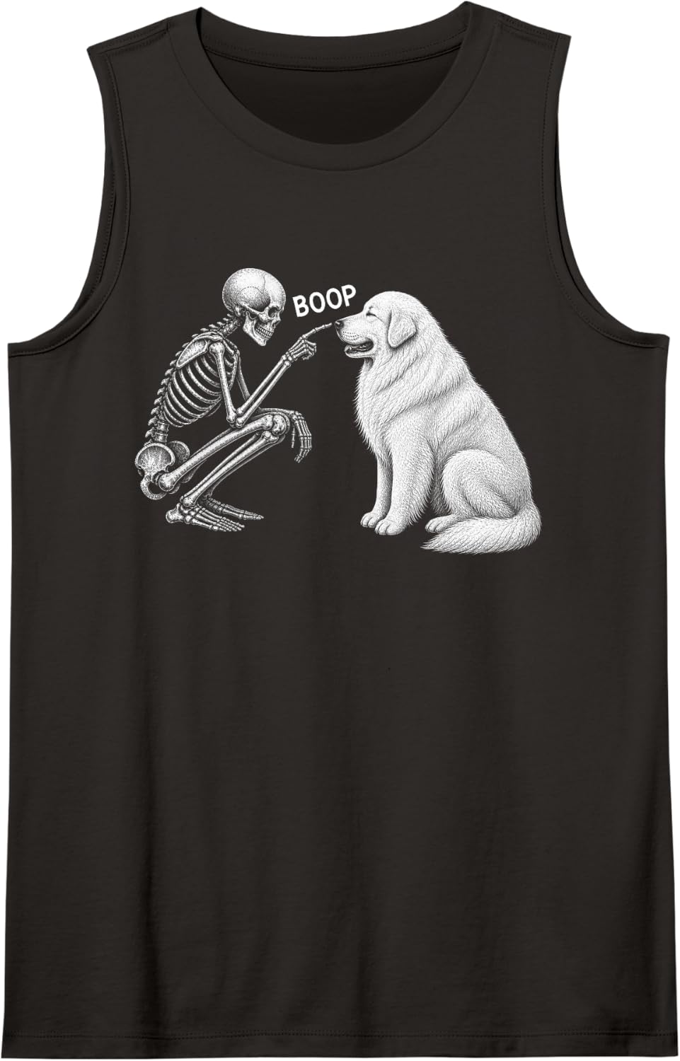 Skeleton Boop Great Pyrenees Dog Nose Vintage Halloween Sleeveless Tank Top - Black