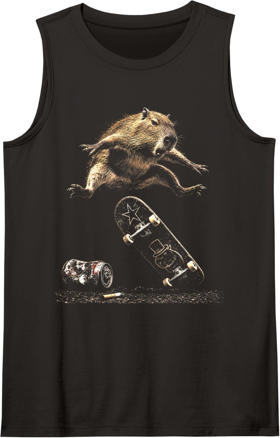 Skater Skateboarding Sk8 the Capybara Street Style Sleeveless Tank Top - Black