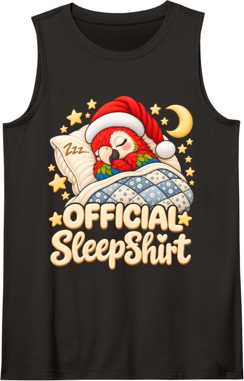 Sleeping Parrot Santa Hat Christmas Bedtime Girls Women Kids Sleeveless Tank Top - Black