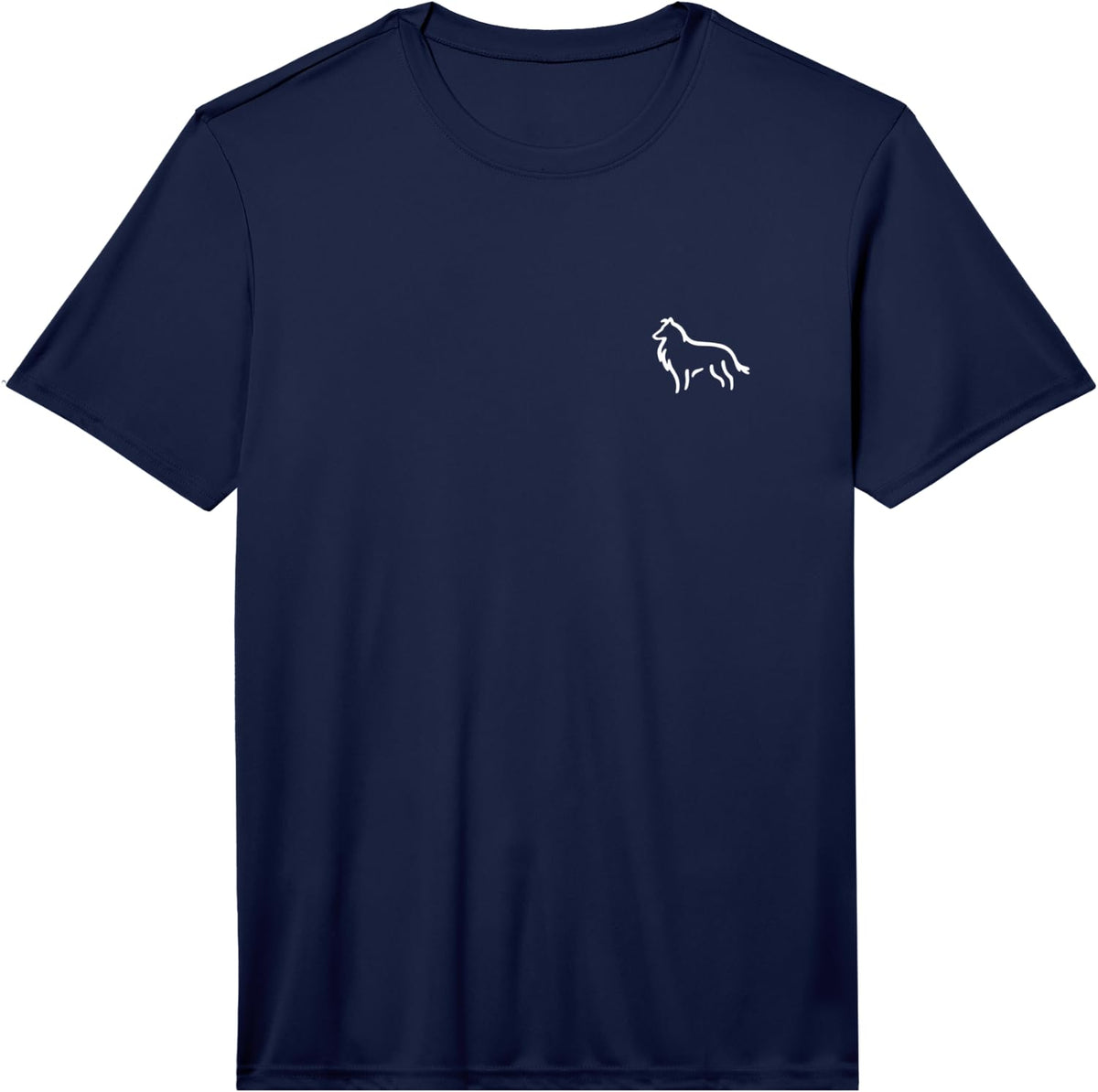Simple Minimalist Badge Patch Line Art Collie Performance T-Shirt - Navy Blue
