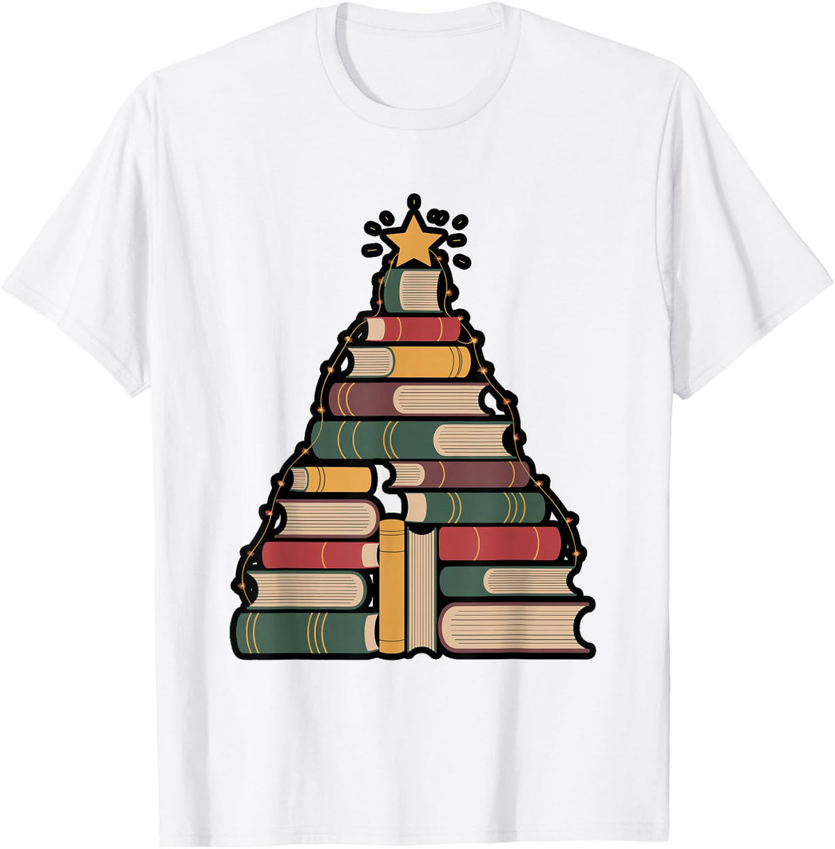 Snowy Book Tree Christmas for Readers and Librarians T-Shirt - White