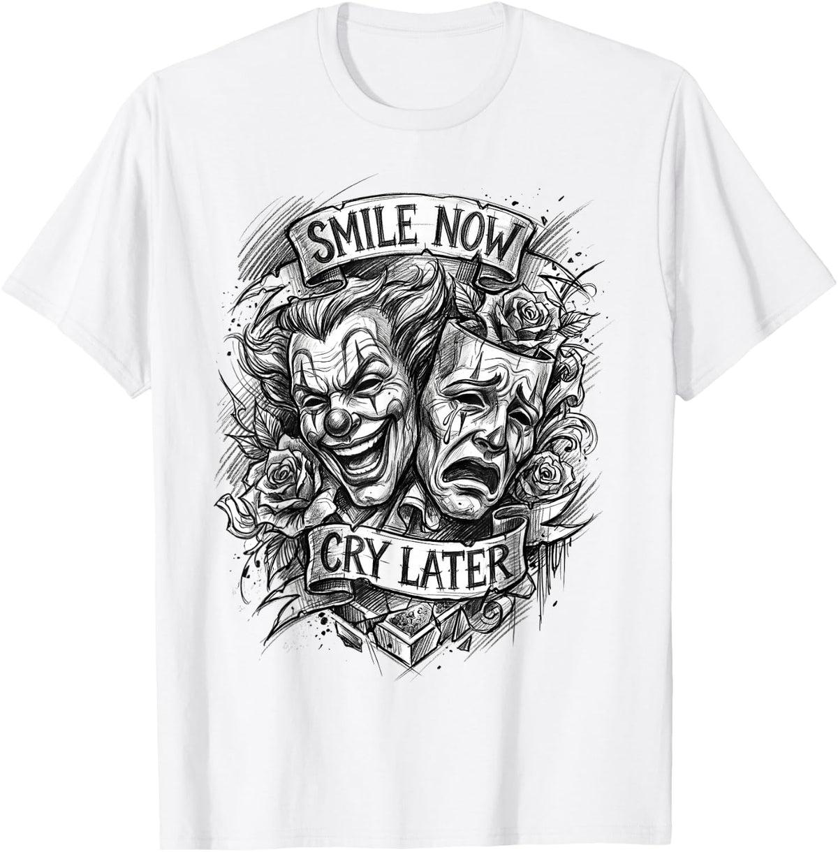Smile Now Cry Later Theater Masks T-Shirt - White