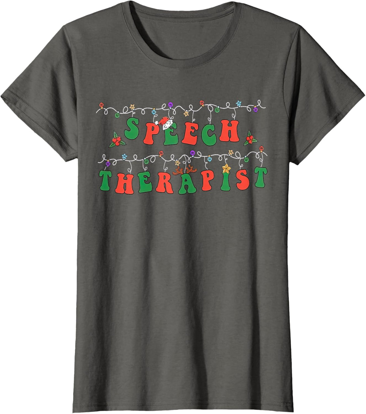 SLP Speech Therapist Santa Hat Christmas Lights Xmas Pajama T-Shirt - Asphalt Grey