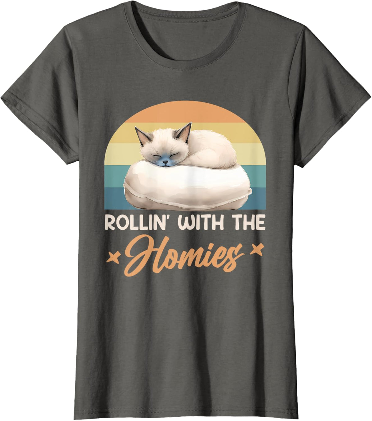 Siamese Cats ROLLIN' WITH THE HOMIES Funny Vintage T-Shirt - Asphalt Grey