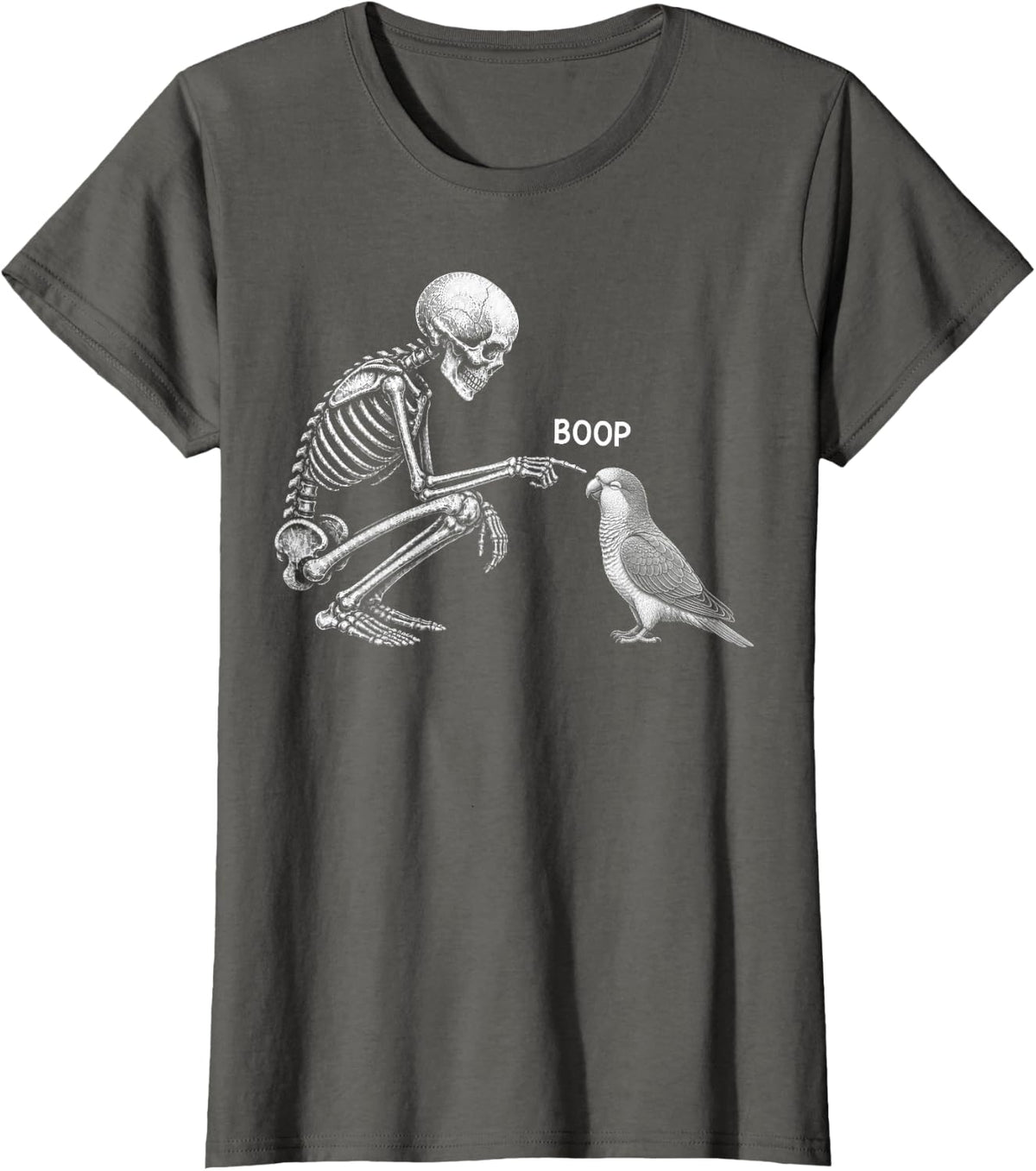Skeleton Boop Quaker Parrot Nose Vintage Halloween Bird T-Shirt - Asphalt Grey