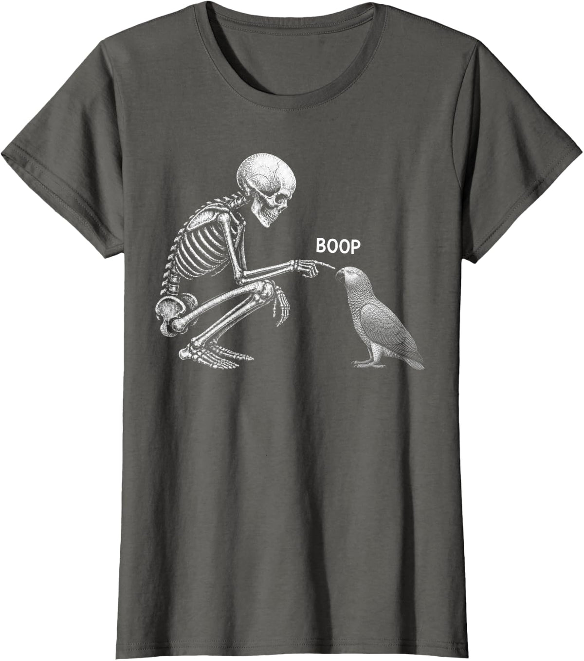 Skeleton Boop African Grey Parrot Nose Vintage Halloween T-Shirt - Asphalt Grey
