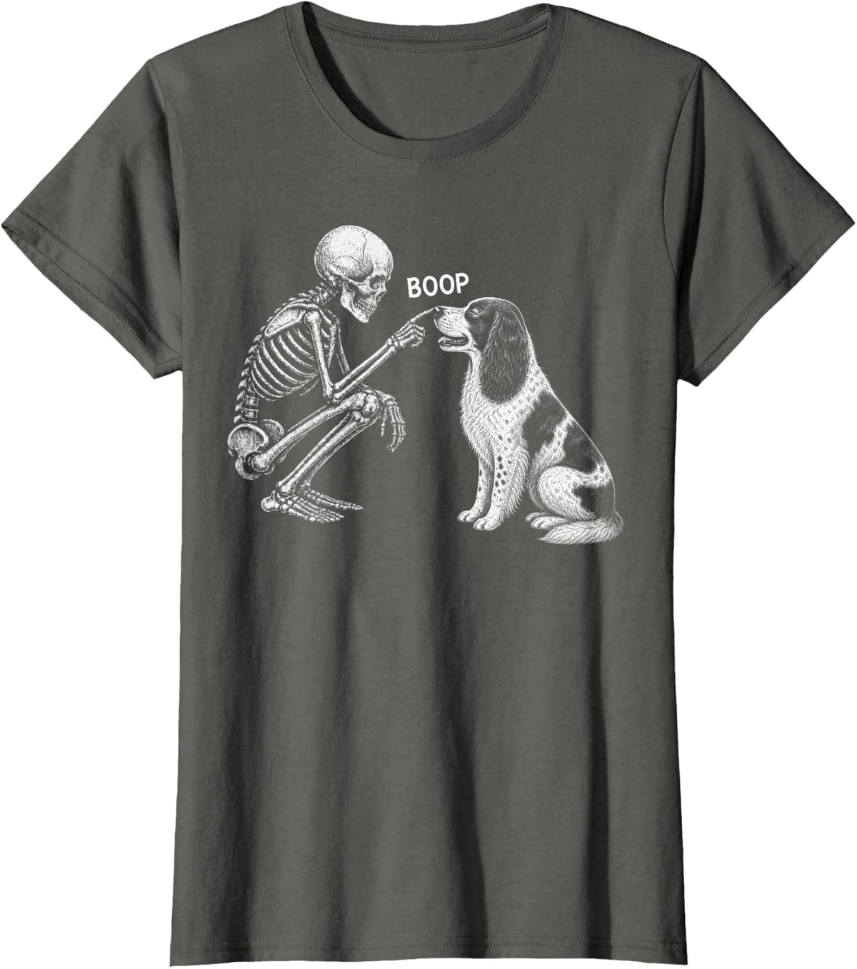 Skeleton Boop English Springer Spaniel Dog Nose Halloween T-Shirt - Asphalt Grey